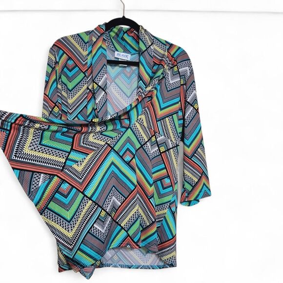 Blair Womens Artsy Multicolor Fluid Knit Open Front Shawl Collar Cardigan 3/4 L - Picture 7 of 7